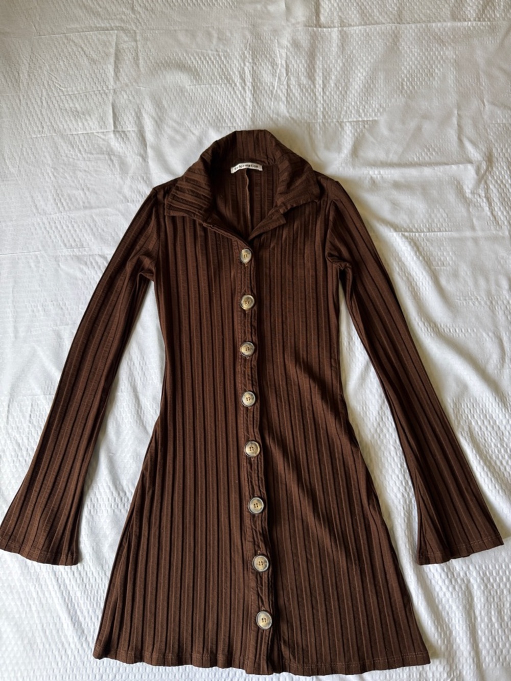 Reformation Chocolate Brown Ribbed Button-Down Mini Dress - Picture 4 of 10